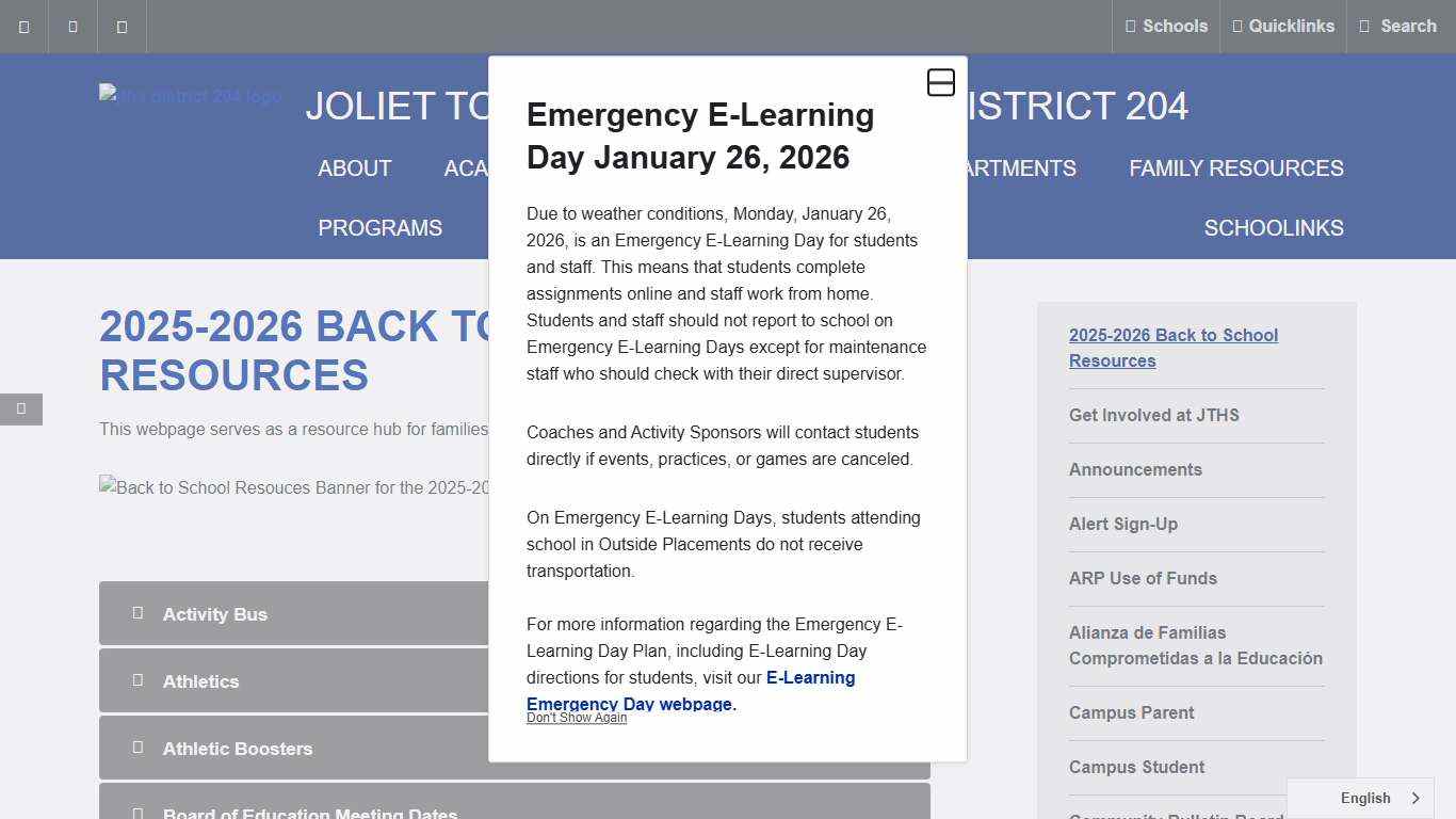 2025-2026 Back to School Resources - Joliet Twp