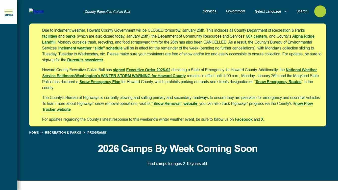2026 Camps By Week Coming Soon Howard County