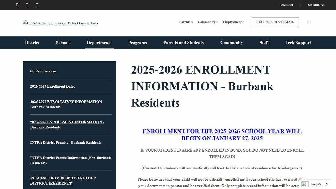 2025-2026 ENROLLMENT INFORMATION - Burbank Residents